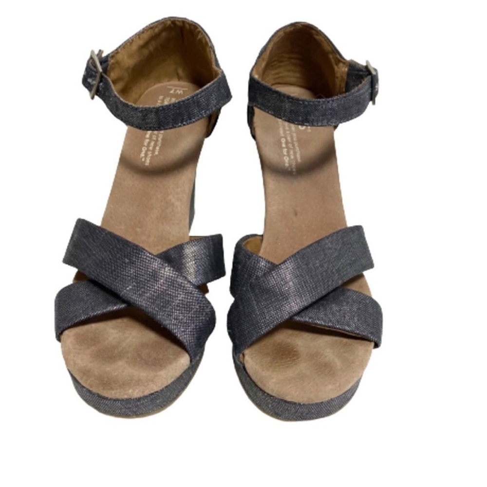 Toms Sienna metallic chambray wedge sandals size 7
